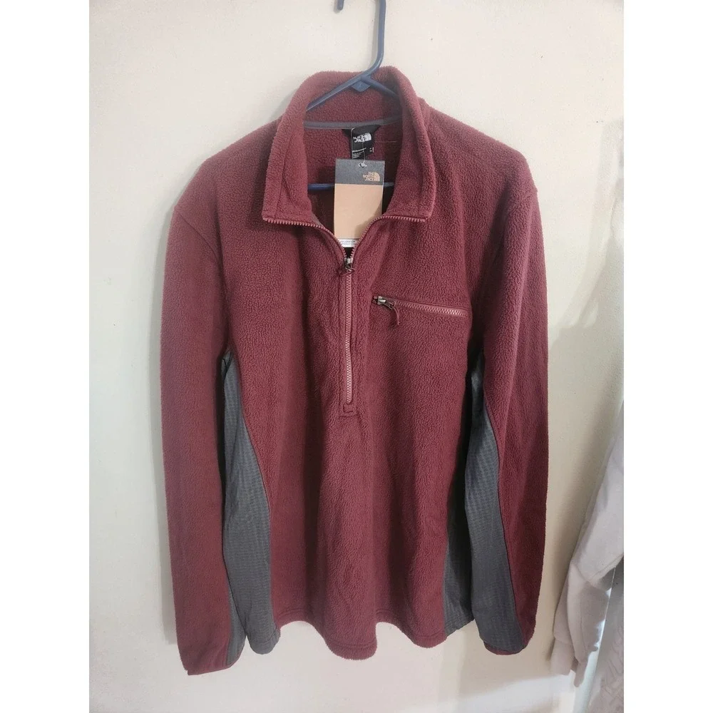The North Face Quarter Zip Fleece Pullover XL Burgundy Zippered Chest Pocket